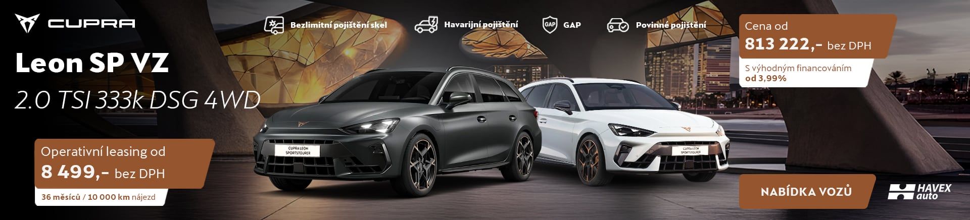  CUPRA Leon SP VZ 2.0 TSI 333k DSG 4WD – skladovka, která vás nenechá chladnými. Na operák už od 8 499 Kč nebo za hotové se zvýhodněním a úrokem 3,99 %. | HAVEX-auto s.r.o.