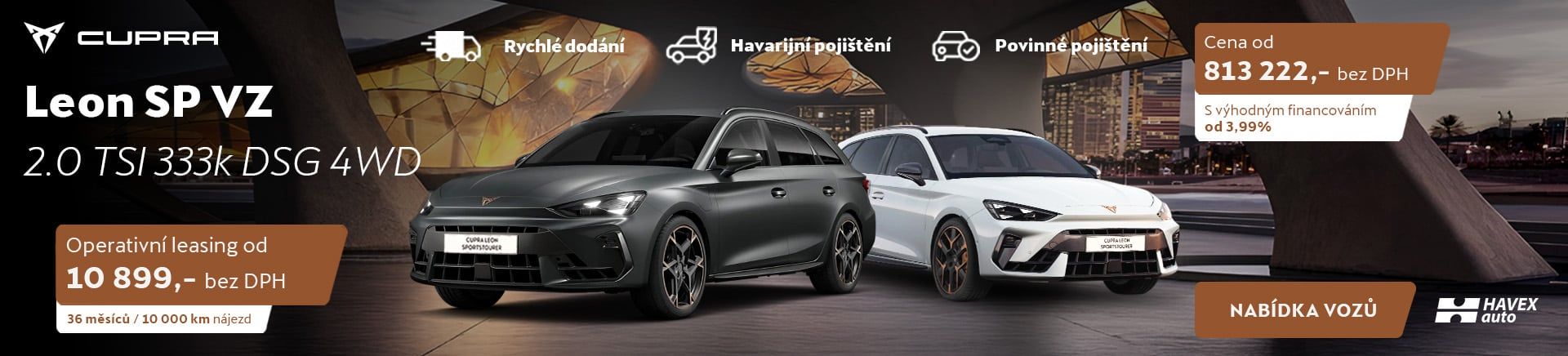  CUPRA Leon SP VZ 2.0 TSI 333k DSG 4WD – skladovka, která vás nenechá chladnými. Na operák už od 8 499 Kč nebo za hotové se zvýhodněním a úrokem 3,99 %. | HAVEX-auto s.r.o.